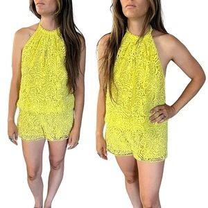 ALEXIS Neon Crochet Lace Halter Backless Romper